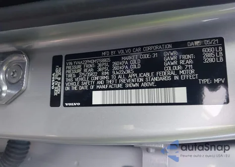 2021 Volvo Xc90 T6 R-Design 7 Passenger z USA, uszkodzony, nr VIN YV4A22PM0M1768805